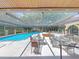 Outdoor pool with dining area and lounge chairs underneath enclosed roof at 112 Coventry Ln, Haines City, FL 33844