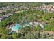 Aerial view of community lazy river surrounded by mature landscaping and sun loungers at 1158 Oak Bluff Dr, Davenport, FL 33837