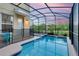 Screened-in pool with a clear blue pool, adjacent patio area with furniture, and a protective safety fence, for fun and relaxation at 2805 Bookmark Dr, Kissimmee, FL 34746
