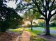 Sidewalk view with tree lined street and sunset at 193 Lansbrook Ct, Ocoee, FL 34761
