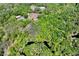 Aerial view of wooded property featuring a home, paddock and surrounding green forest at 3149 Scrub Oak Trl, Oviedo, FL 32765