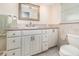 This bathroom offers tile backsplash, white cabinets and plenty of natural light at 690 S Lakemont Ave, Winter Park, FL 32792