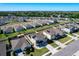 Expansive aerial view of a residential area with neatly arranged homes, tree-lined streets, and community green spaces at 744 Simone Ct, Haines City, FL 33844
