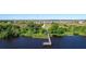 Picturesque view of a wooden dock on the lake, with a path leading to a playground at 744 Simone Ct, Haines City, FL 33844