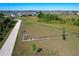Aerial view of a fenced dog park with mature trees nearby community homes and sidewalks at 744 Simone Ct, Haines City, FL 33844