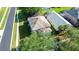 Aerial view of home with screened in pool and green lawn at 8500 Palm Harbour Dr, Kissimmee, FL 34747