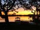 Enjoy the serene beauty of the lake with a pier at sunset framed by mature trees at 9676 Wild Oak Dr, Windermere, FL 34786
