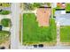 Overhead view of the property and its meticulously maintained lawn with ample parking and quiet street access at 2811 S Peninsula Dr, Daytona Beach, FL 32118