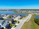 An aerial view of a neighborhood with a beautiful lake with homes lining the shore at 2942 Wordsmith Rd, Kissimmee, FL 34746