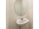 Bathroom with white pedestal sink, oval mirror and neutral paint at 2962 Firebush Way, Clermont, FL 34711