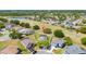 Aerial view of a home featuring a screened-in pool, set against the backdrop of a golf course at 654 Chadbury Way, Kissimmee, FL 34744