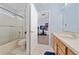 Clean bathroom with a shower-tub combination and vanity at 654 Chadbury Way, Kissimmee, FL 34744