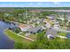 Lovely aerial view of a blue home with a screened in pool, white fence and playground near a pond and park at 820 Timber Isle Dr, Orlando, FL 32828