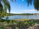 Scenic lake view framed by palm trees and lush greenery with condominium in the distance at 10765 Village Lake Rd, Windermere, FL 34786