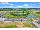 Aerial shot of a community featuring new homes, lakes, and a pool area; blending luxury with nature at 13536 Autumn Harvest Ave, Winter Garden, FL 34787