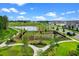 This aerial view showcases the community park with walking paths and a serene pond, perfect for outdoor activities at 13536 Autumn Harvest Ave, Winter Garden, FL 34787