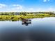 Aerial shot of a dock on a calm lake surrounded by lush vegetation at 13722 Fox Glove St, Winter Garden, FL 34787