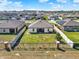 Aerial view of a residential home with a lawn enclosed by a fence, showcasing the property's boundaries and outdoor space at 1579 Swan Lake Cir, Dundee, FL 33838