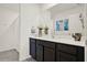 Well-lit bathroom with a large mirror, dark wood cabinets, and a shower at 1579 Swan Lake Cir, Dundee, FL 33838