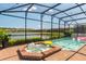 Screened-in pool and spa with a beautiful view of the lake and surrounding community at 1639 Lima W Ave, Kissimmee, FL 34747