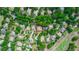 Stunning overhead shot of a house nestled among trees, highlighting a backyard and surrounding neighborhood at 25813 Feather Ridge Ln, Sorrento, FL 32776