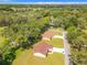 An aerial view of houses in a lush, wooded area, showcasing the properties and surrounding landscape at 509 Mulberry St, Fruitland Park, FL 34731