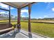 Inviting screened-in porch featuring comfortable wicker furniture and serene views of the expansive green space at 7536 Sw 77Th Ave, Ocala, FL 34481