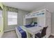 Bedroom with white bunk beds, desk, colorful bedding and a window at 1628 Moon Valley Dr, Davenport, FL 33896