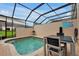 Backyard pool area with a screen enclosure and outdoor seating at 2355 Silver Palm Dr, Kissimmee, FL 34747