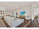 Inviting living room features a comfortable white sofa, TV, and view to the entryway at 2843 Maria Isabel Ave, Ocoee, FL 34761