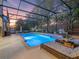 Beautifully lit screened-in pool with lounge chairs, landscaping, and elegant patio furniture for outdoor gatherings at 3637 Chandler Estates Dr, Apopka, FL 32712
