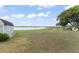 Expansive backyard with mature trees, shed, and a tranquil lake backdrop at 720 Basin Dr, Kissimmee, FL 34744