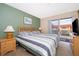 Cozy bedroom with a king bed, sliding glass doors, and access to a private balcony at 979 Park Terrace Cir, Kissimmee, FL 34746