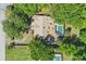 Aerial view of a home with a pool, surrounded by lush landscaping and a private driveway at 9900 W Lake Marion Rd, Haines City, FL 33844