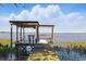 Private dock with a covered boat lift on the tranquil water is perfect for fishing, boating, and enjoying waterfront living at 9900 W Lake Marion Rd, Haines City, FL 33844