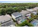 Aerial view of a home with a screened pool and lush green landscaping at 8029 Acadia Estates Ct, Kissimmee, FL 34747