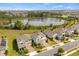 Expansive aerial shot showcasing the neighborhood, a serene pond, and well-maintained homes with lush green lawns at 9687 Lost Creek Dr, Winter Garden, FL 34787