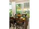 This patio features a dining table, seating, and views of the serene backyard through sliding glass doors at 2260 Rapollo Dr, Kissimmee, FL 34741