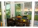 The covered patio features a dining table and chairs with views of the lush, well-maintained backyard at 2260 Rapollo Dr, Kissimmee, FL 34741