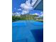 Well-maintained blue pickleball courts surrounded by green trees on a sunny day at 3024 Meleto Blvd, New Smyrna Beach, FL 32168