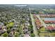 Aerial view of a residential area with a lake nearby, showcasing various home designs and mature trees at 4918 Oakway Dr, St Cloud, FL 34771