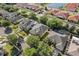 Aerial view of a residential neighborhood with mature landscaping, well-maintained homes, and backyard pools at 4918 Oakway Dr, St Cloud, FL 34771