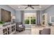 Comfortable study with neutral color scheme, built-in shelving and a large window with verdant view at 5248 Stone Ridge Pl, St Cloud, FL 34771