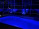 Inviting swimming pool illuminated by colorful lights, surrounded by palm trees and serene privacy at 6761 Scimitar Ave, Orlando, FL 32812