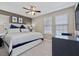 Cozy bedroom with natural light from two windows, fan, and neutral color scheme at 8892 Bengal Ct, Kissimmee, FL 34747