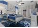 Comfortable primary bedroom featuring a stylish rug, fan, and ensuite bathroom at 8892 Bengal Ct, Kissimmee, FL 34747