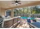 Screened-in patio area with comfortable seating overlooking the pool and lush backyard at 8892 Bengal Ct, Kissimmee, FL 34747