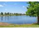 Idyllic lake view featuring a serene expanse of water surrounded by mature trees and manicured lawns at 1969 Portofino Meadows Blvd, Orlando, FL 32824