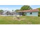 Inviting backyard featuring a screened pool, fire pit, and plenty of green space at 2622 Jennifer Dr, Lakeland, FL 33810