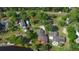 Aerial view showcasing waterfront property with mature trees, lush landscaping and private docks at 3655 E Osceola Rd, Geneva, FL 32732